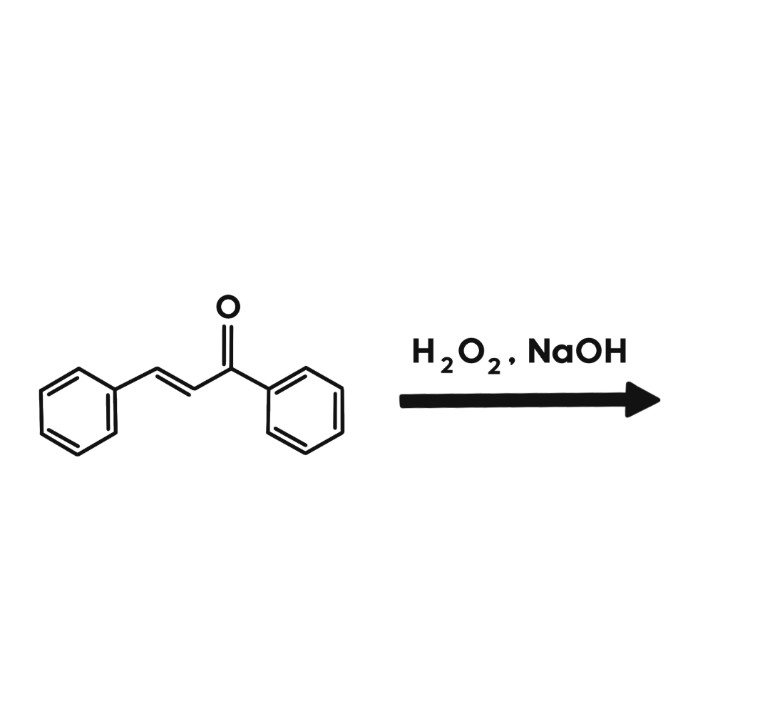 "Chalcone Epoxidation" Preview of an organic chemistry mechanism animation for a chalcone epoxidation reaction