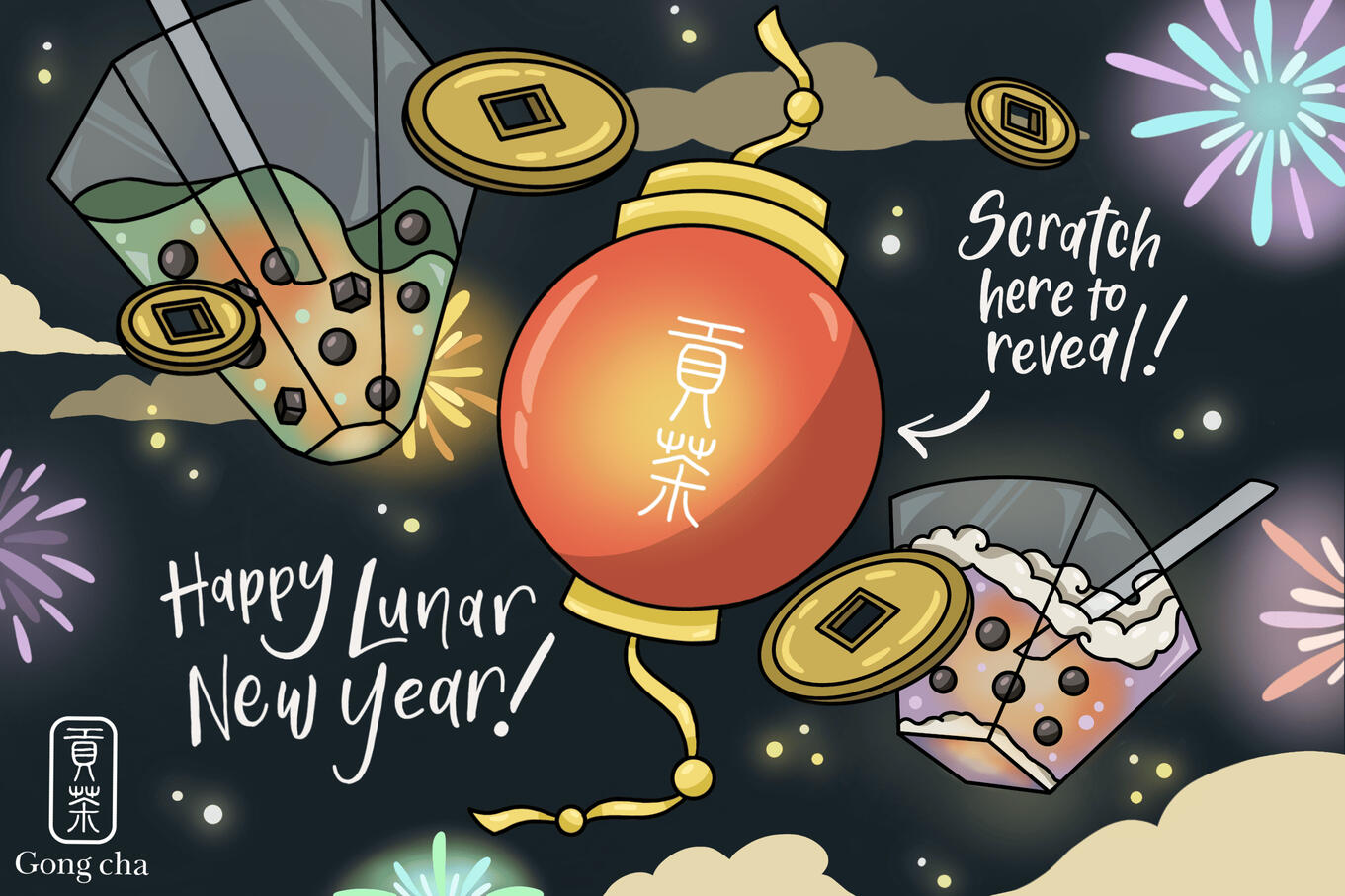 Gong Cha Lunar New Year Scratch Card Design